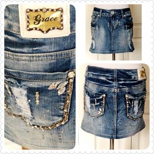 Grace in LA rehinstone Denium Mini Skirt